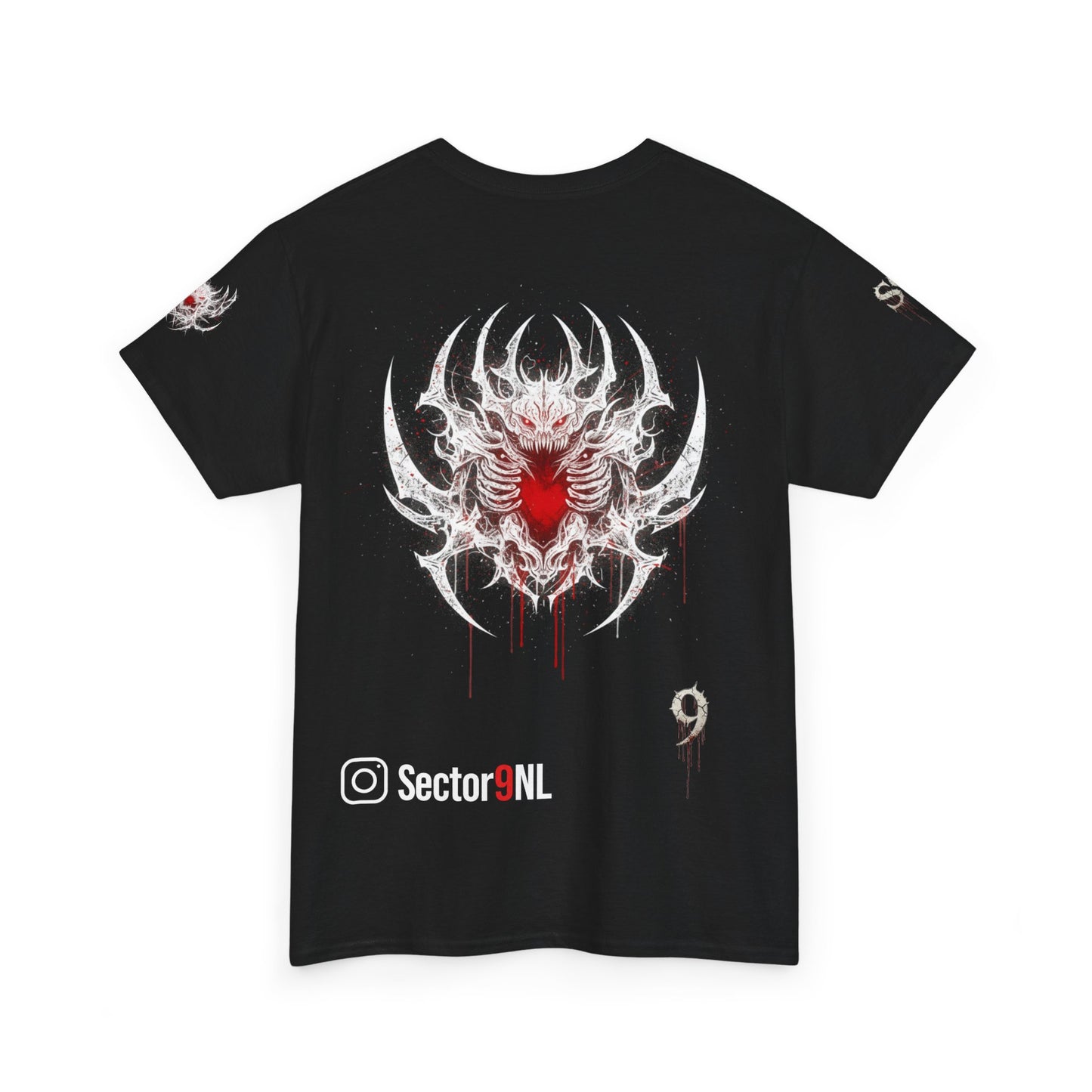 Gothic Demon Emblem Tee — 'S9' Graphic Black T-Shirt