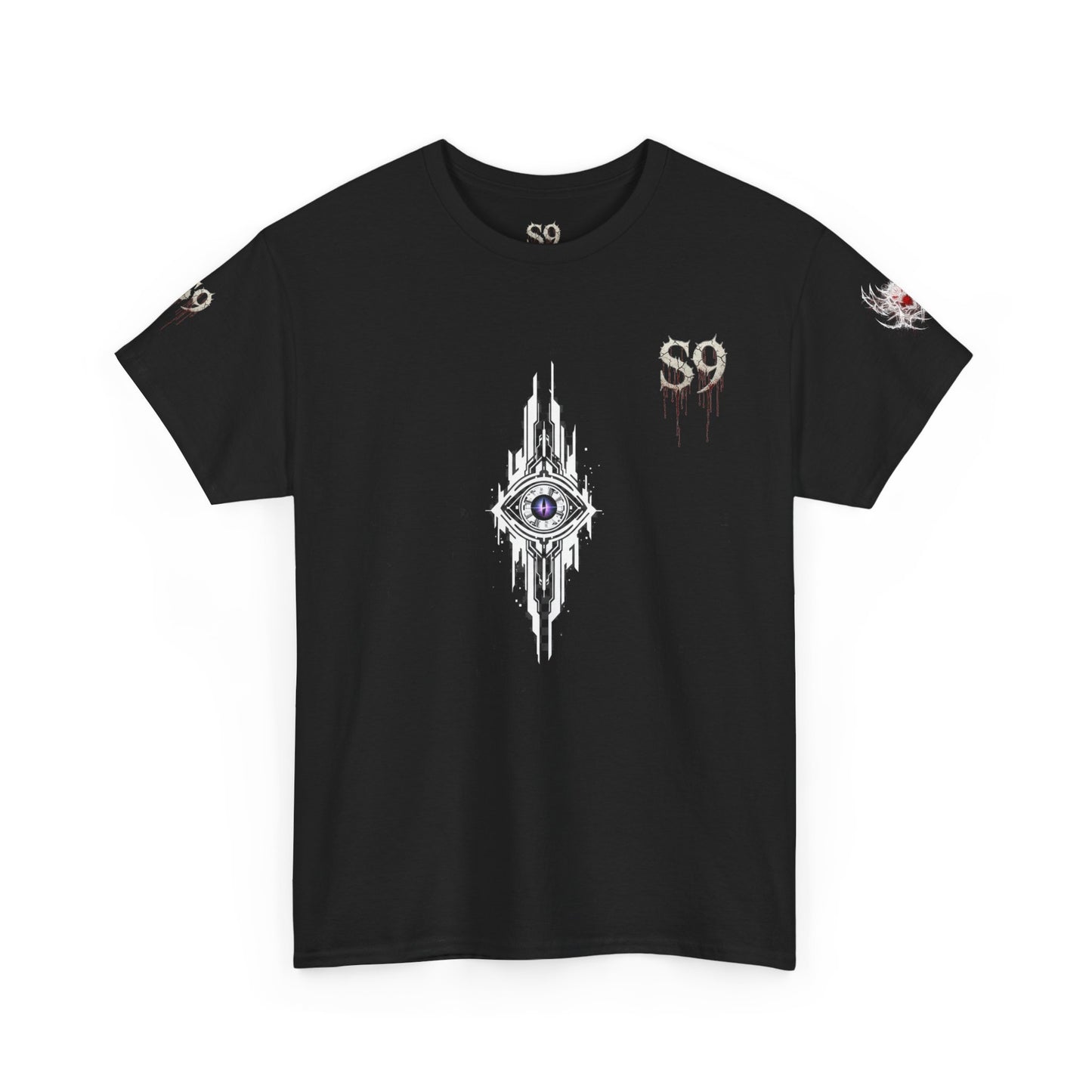 Gothic Demon Emblem Tee — 'S9' Graphic Black T-Shirt