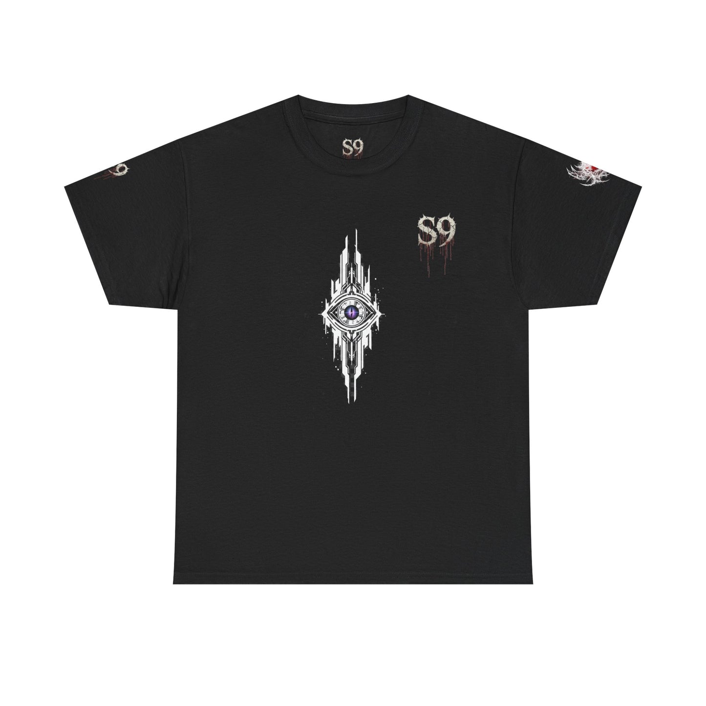 Gothic Demon Emblem Tee — 'S9' Graphic Black T-Shirt