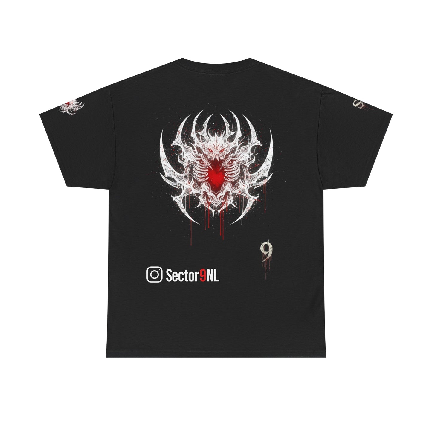 Gothic Demon Emblem Tee — 'S9' Graphic Black T-Shirt